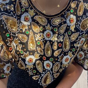 Vintage Laurence Kazar Beaded silk Dress with rayon lining!! PETITE LARGE